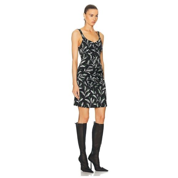 Rabanne by Paco Rabanne Leafy Ruched Sheath Minidress in Mugeut Noir NWT Size 36 - Picture 2 of 11